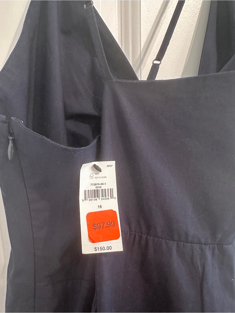 Banana Republic Factory Navy Tie Front Midi Cotton Dress Size 16 NWT - Picture 7 of 7